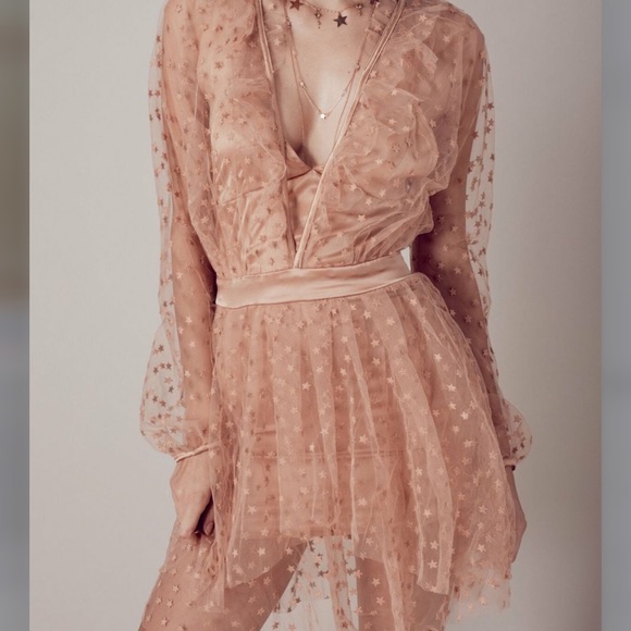 For Love & Lemons All That Glitters Stars sheer Tulle Ruffles Mini Dress